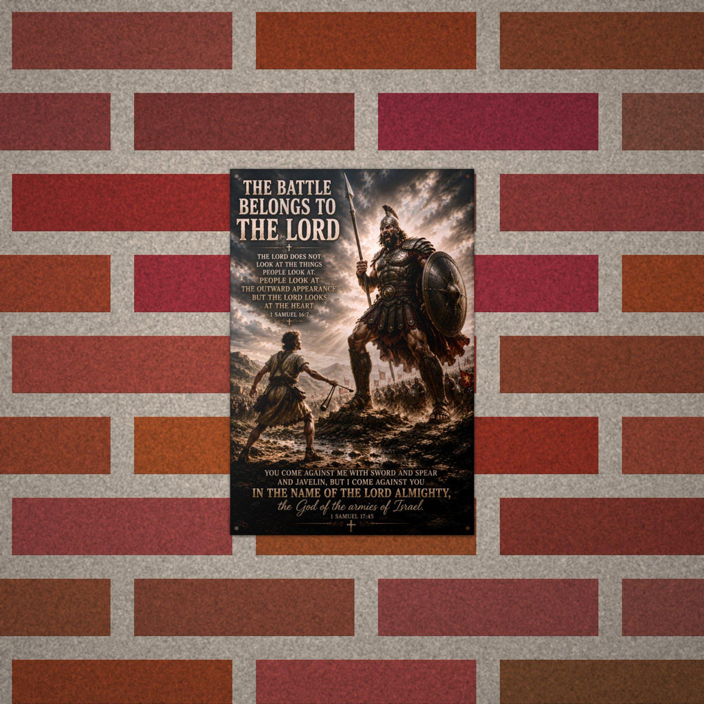 The Battle Belongs to the Lord Christian Meta Aluminum Sign — alternate angle