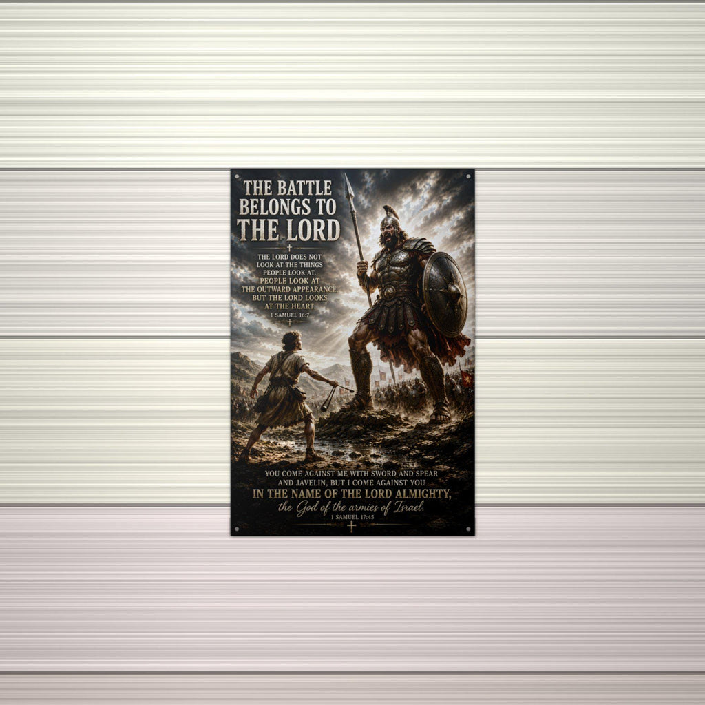 The Battle Belongs to the Lord Christian Meta Aluminum Sign — alternate angle