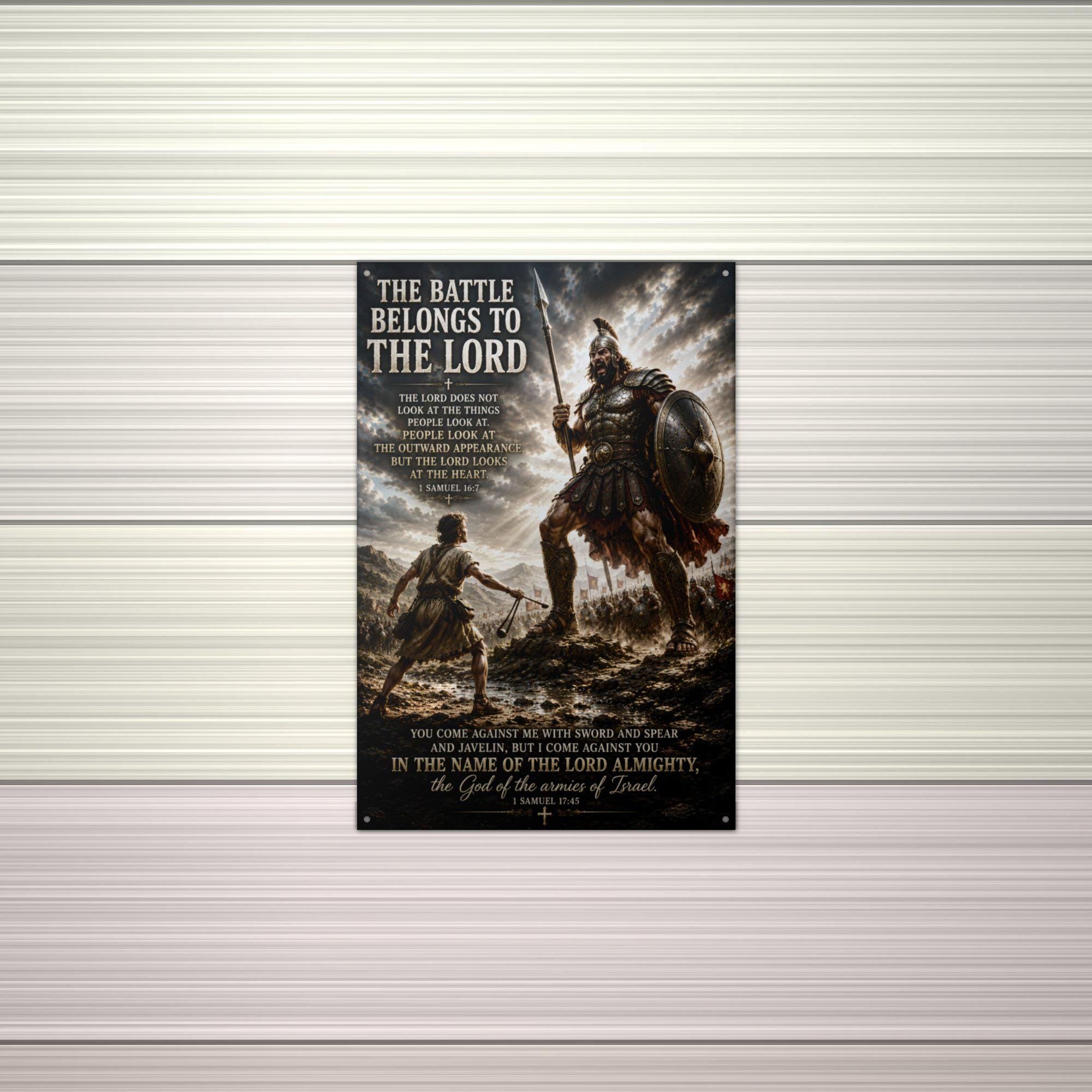 The Battle Belongs to the Lord Christian Meta Aluminum Sign — alternate angle