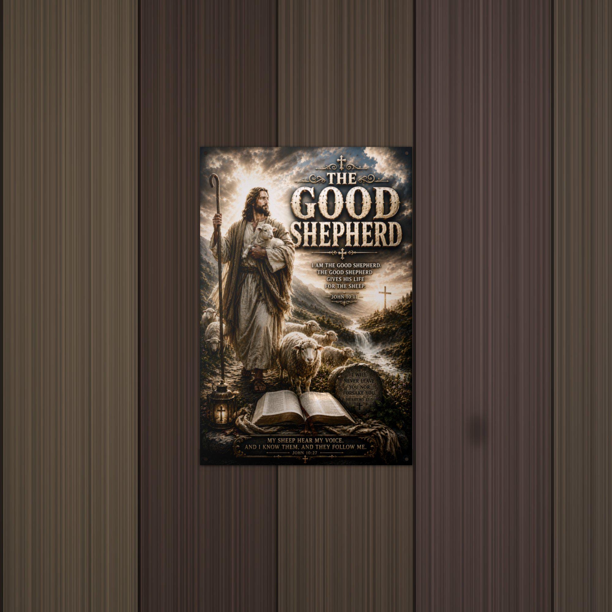The Good Shepherd Christian Metal Sign Aluminum Sign — detail view