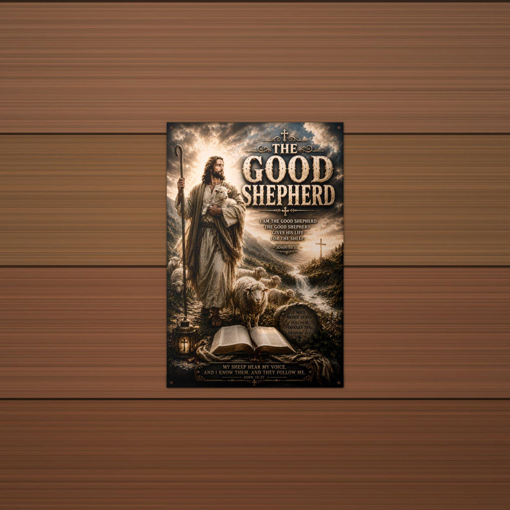 The Good Shepherd Christian Metal Sign Aluminum Sign — alternate angle