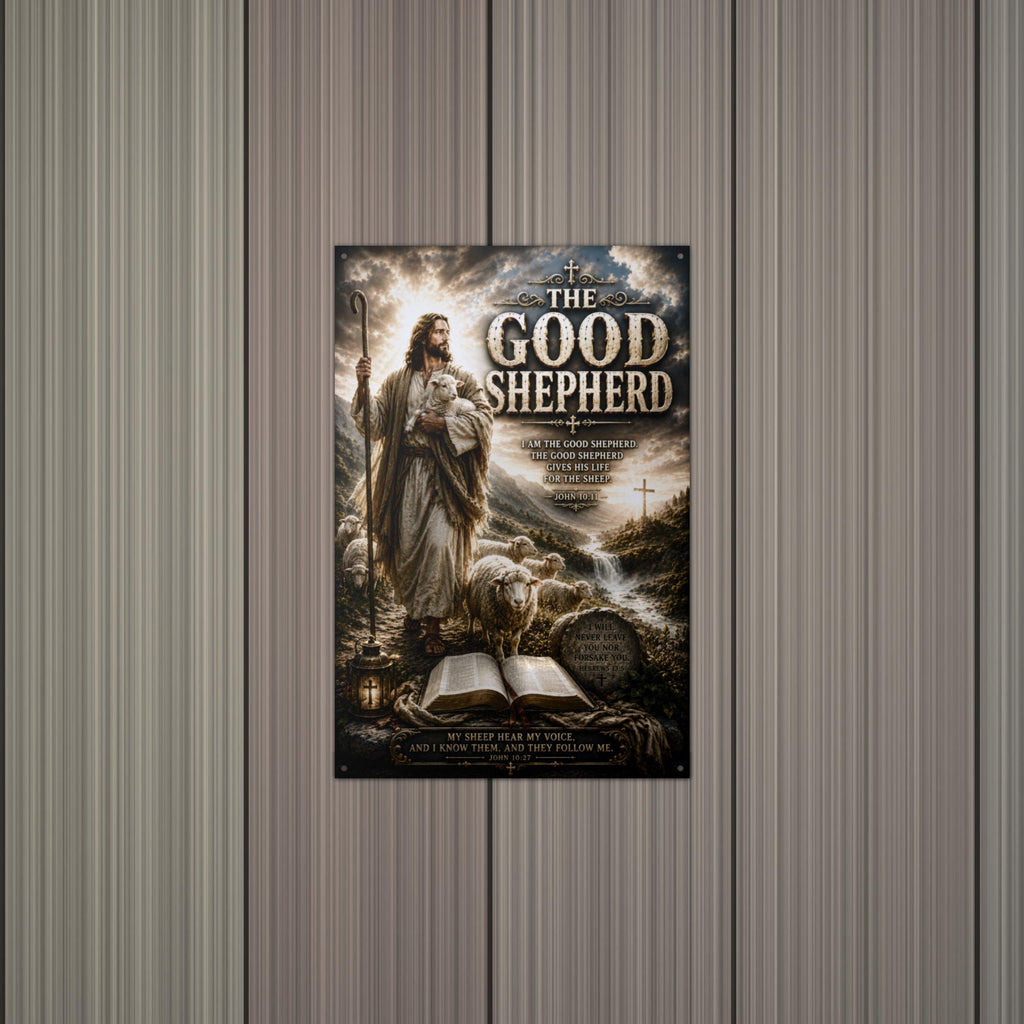 The Good Shepherd Christian Metal Sign Aluminum Sign — alternate angle