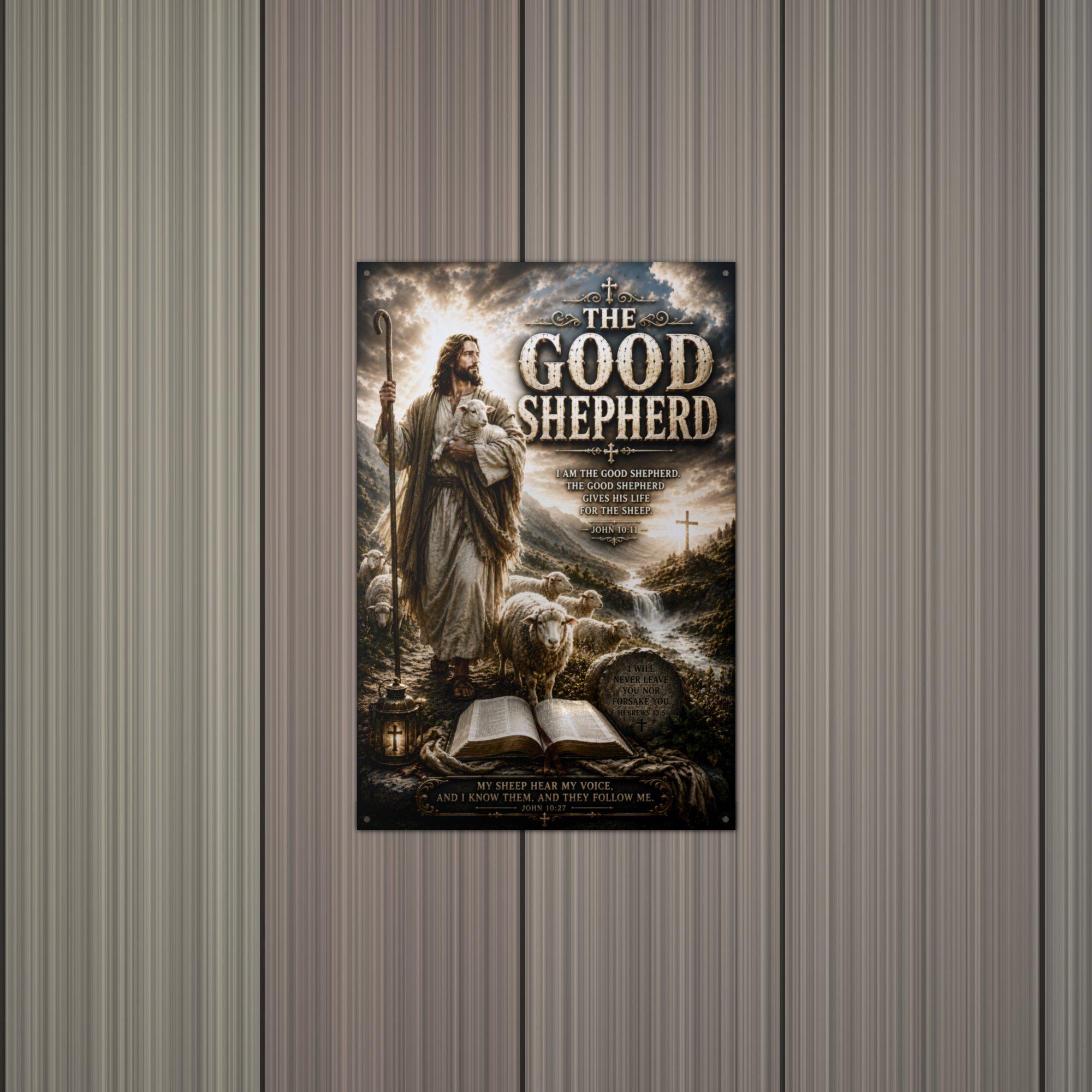 The Good Shepherd Christian Metal Sign Aluminum Sign — alternate angle