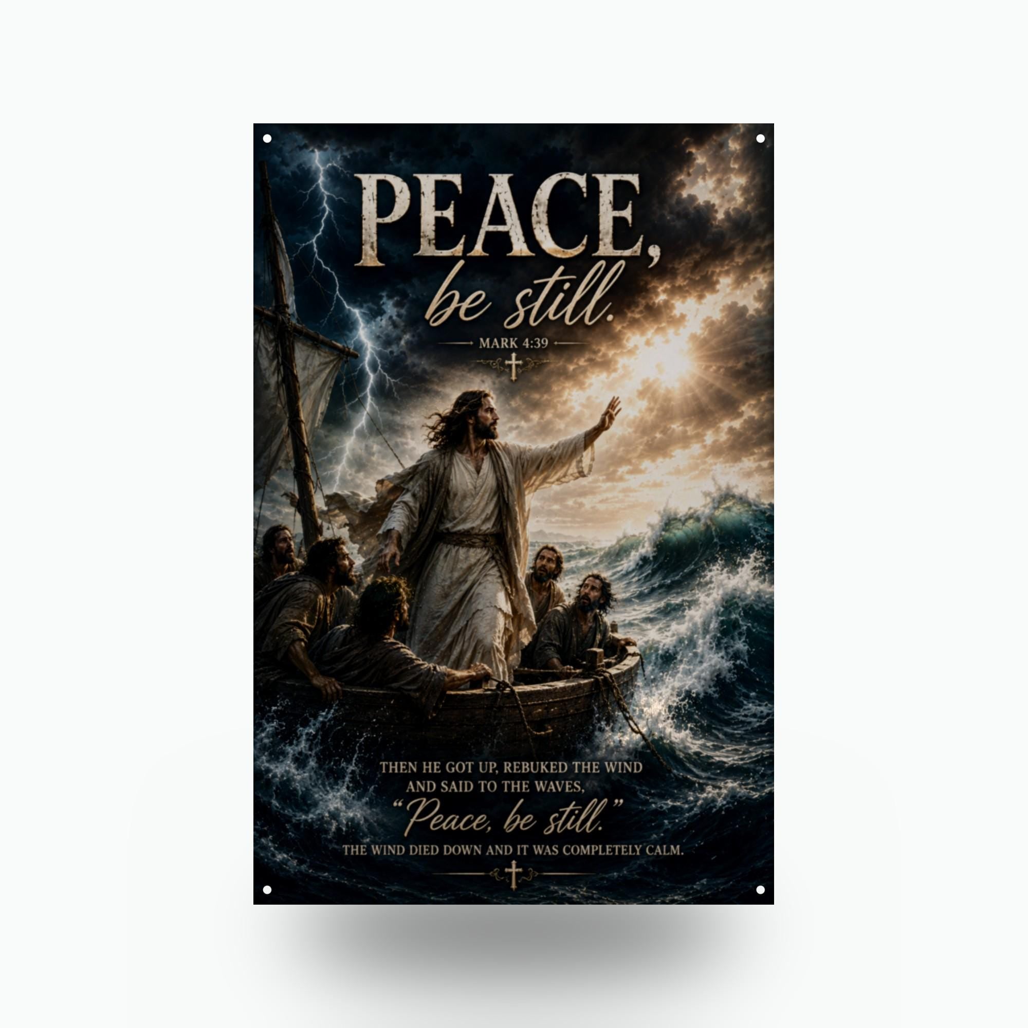 Peace Be Still Christian Metal Sign Aluminum Sign — front view on white background