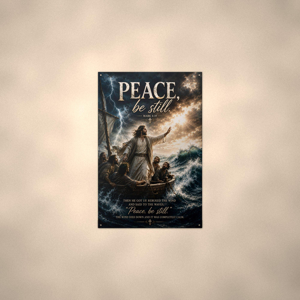 Peace Be Still Christian Metal Sign Aluminum Sign — lifestyle setting