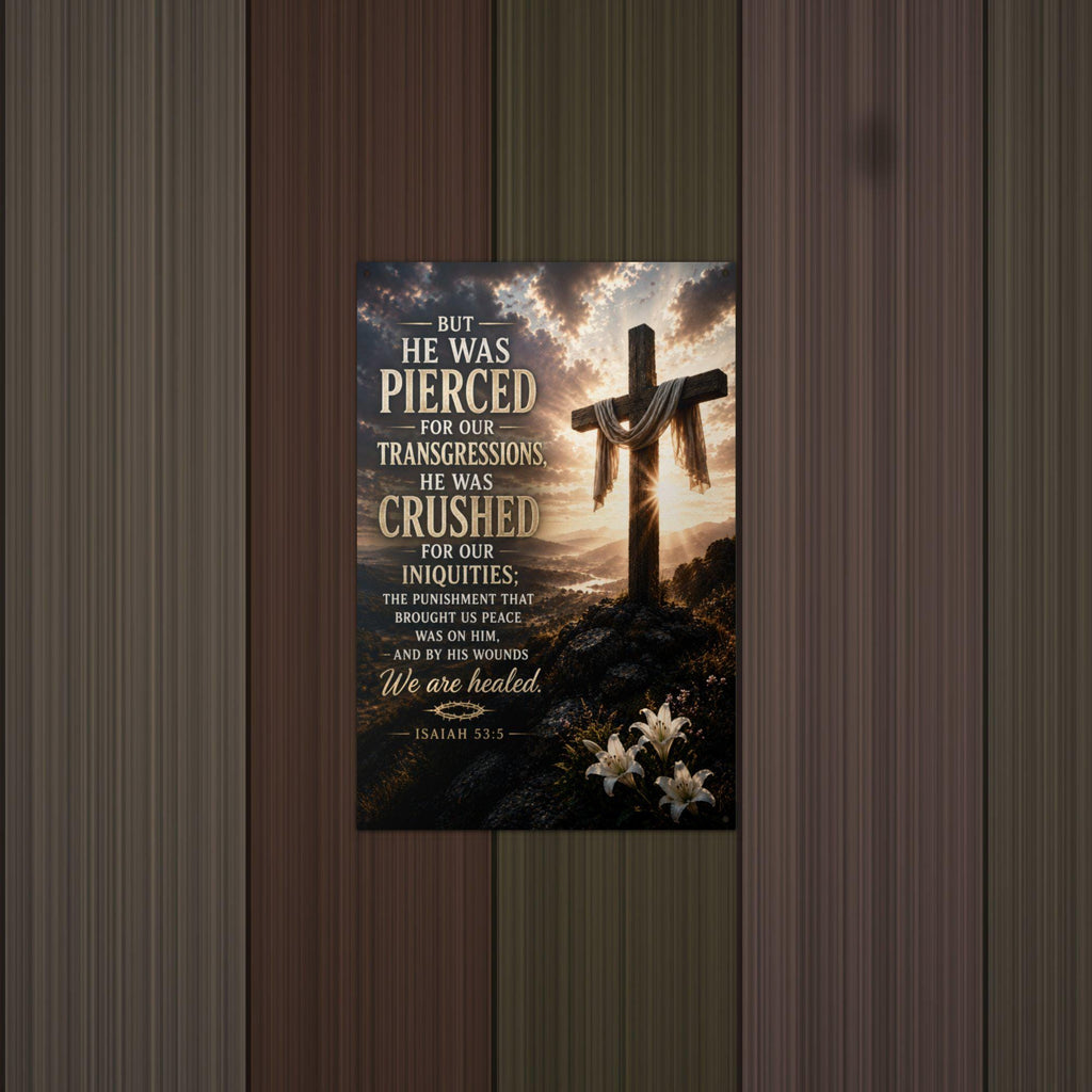 He Was Pierced Christian Metal Sign Aluminum Sign — detail view