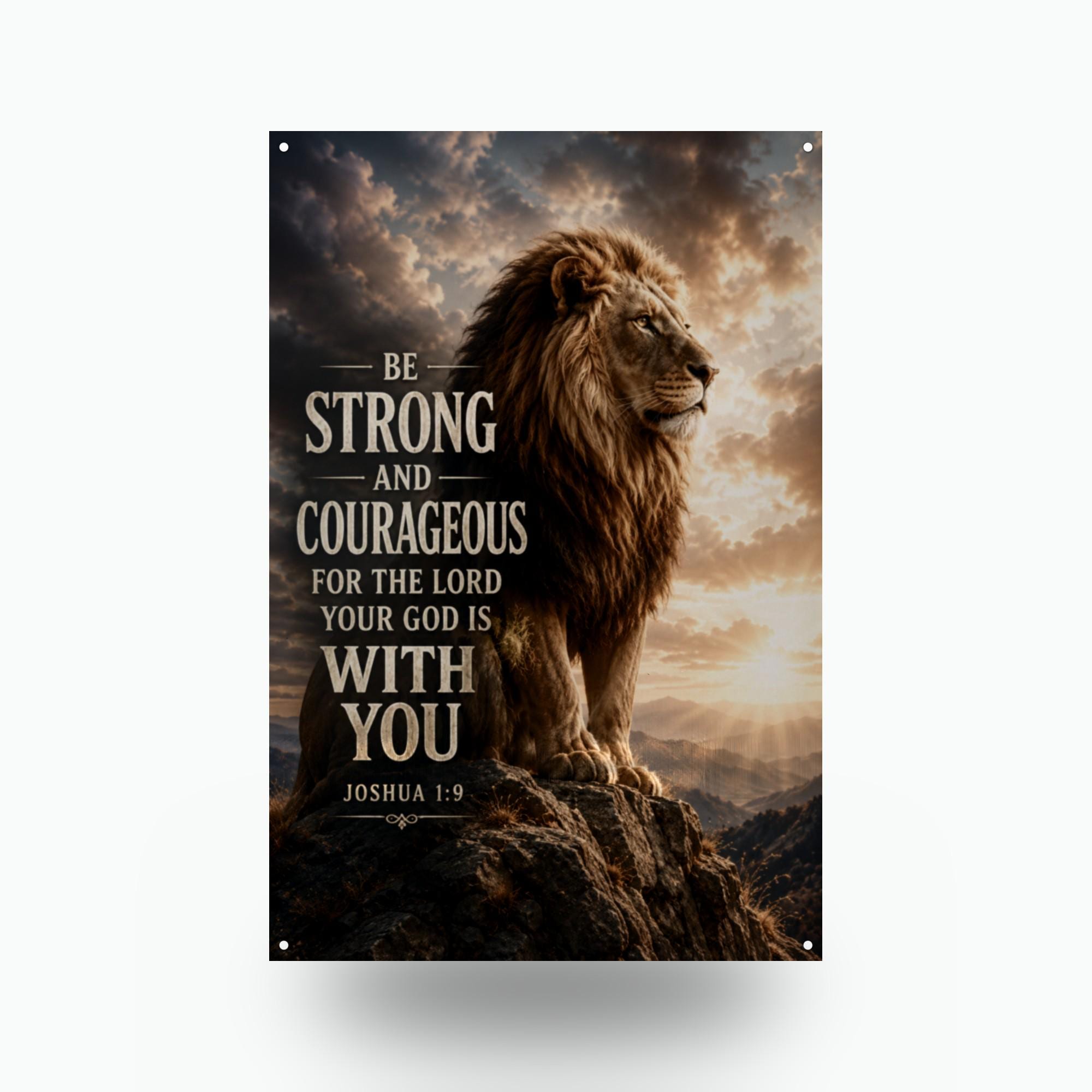 Be Strong and Courageous Christian Metal Sign Aluminum Sign — front view on white background