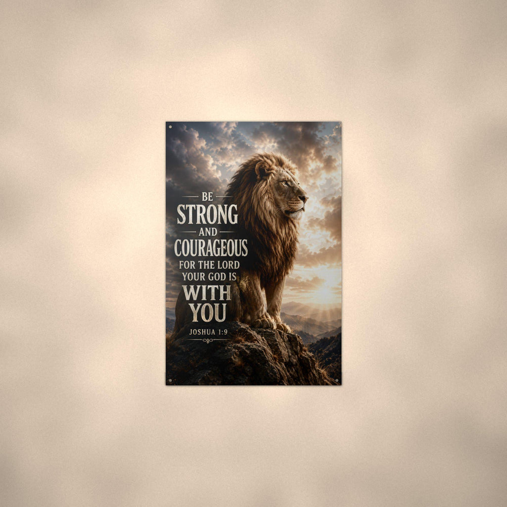 Be Strong and Courageous Christian Metal Sign Aluminum Sign — lifestyle setting