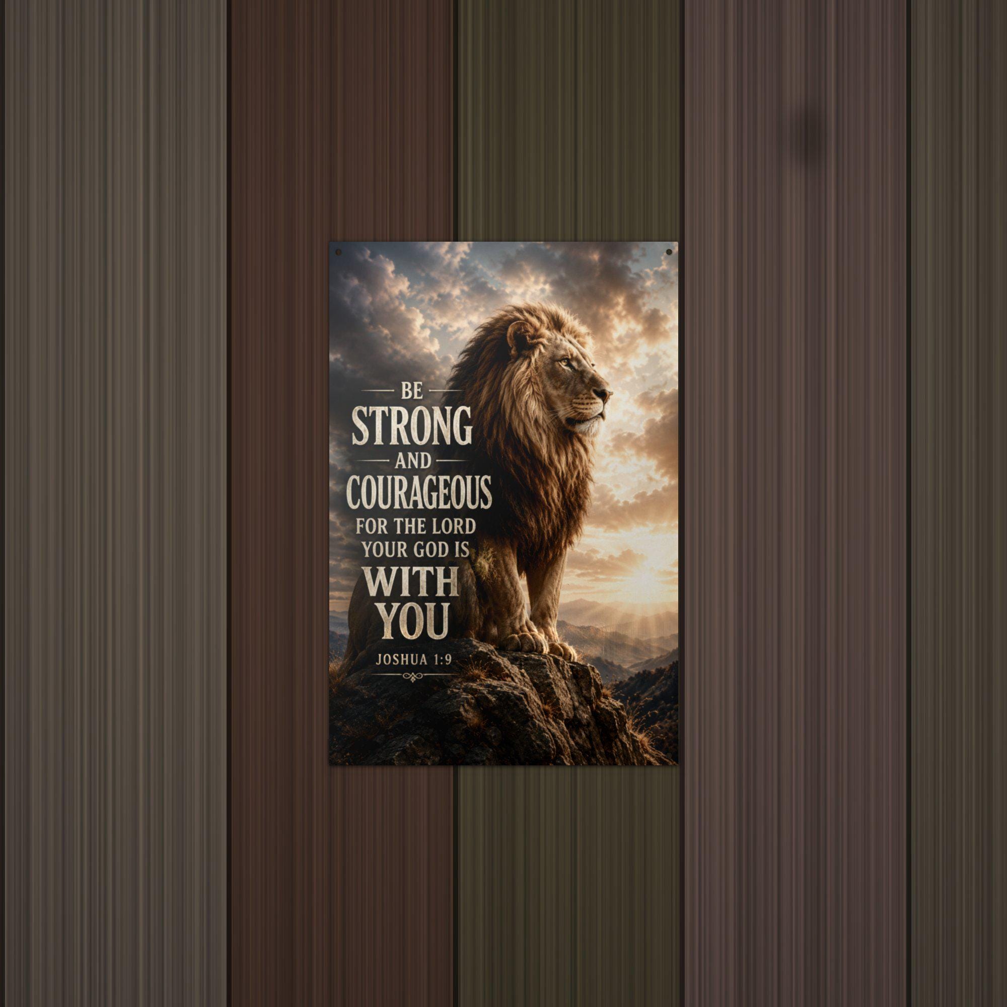 Be Strong and Courageous Christian Metal Sign Aluminum Sign — detail view
