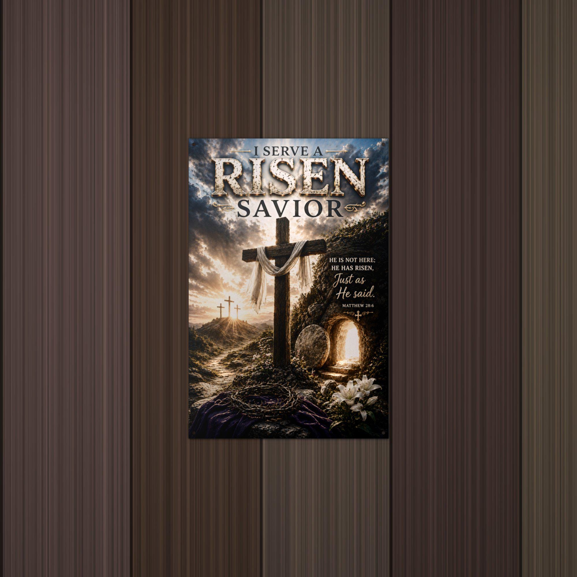 Risen Savior Christian Metal Sign Aluminum Sign — detail view