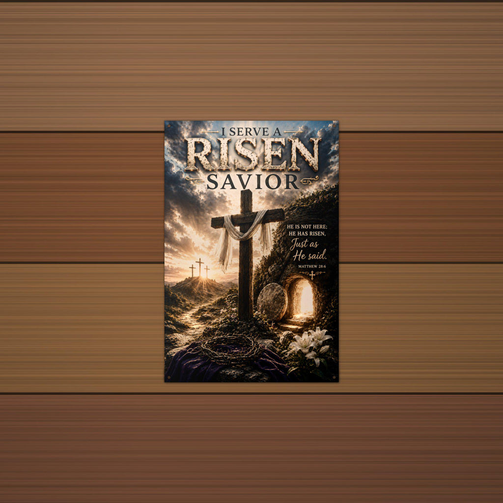 Risen Savior Christian Metal Sign Aluminum Sign — alternate angle