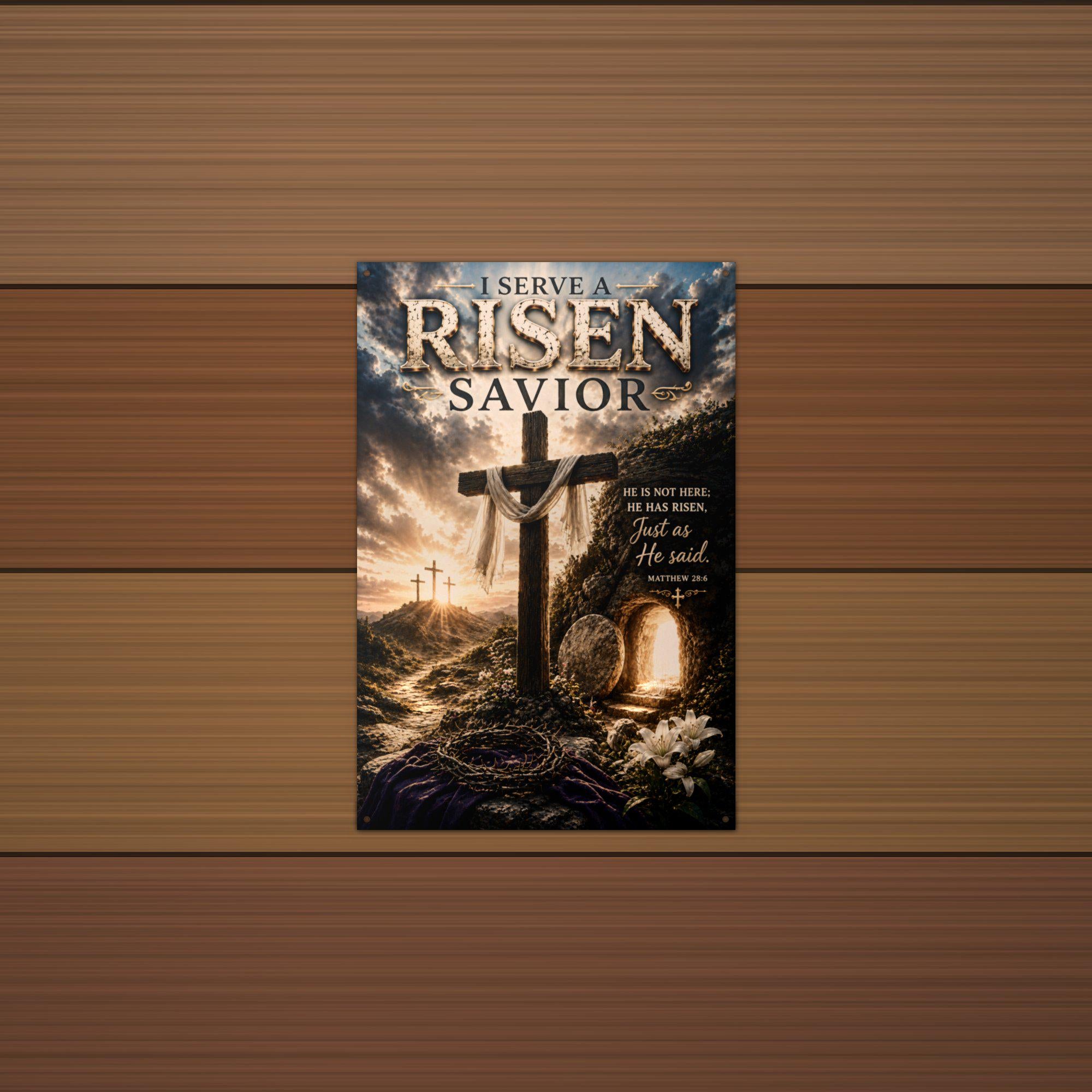 Risen Savior Christian Metal Sign Aluminum Sign — alternate angle