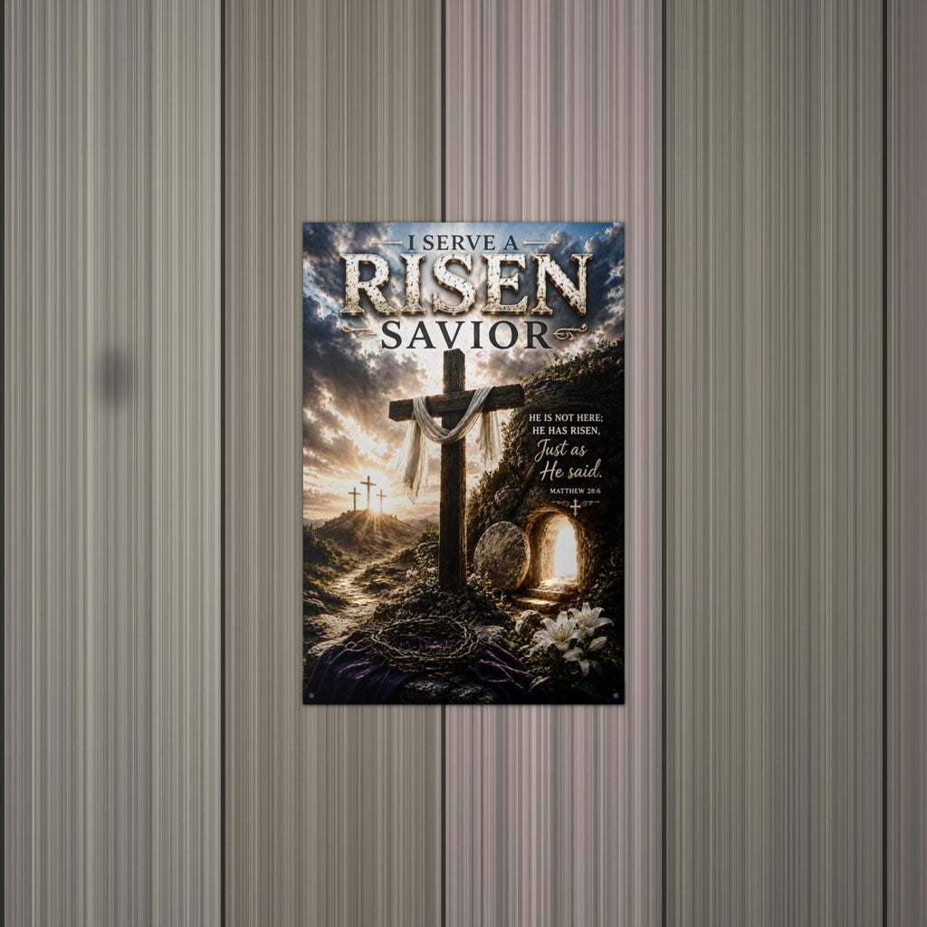 Risen Savior Christian Metal Sign Aluminum Sign — alternate angle