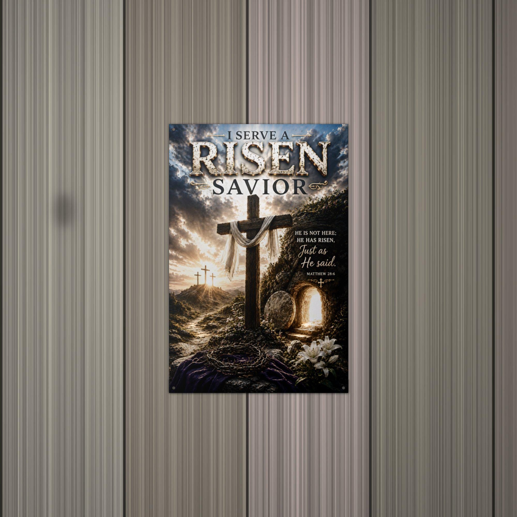 Risen Savior Christian Metal Sign Aluminum Sign — alternate angle