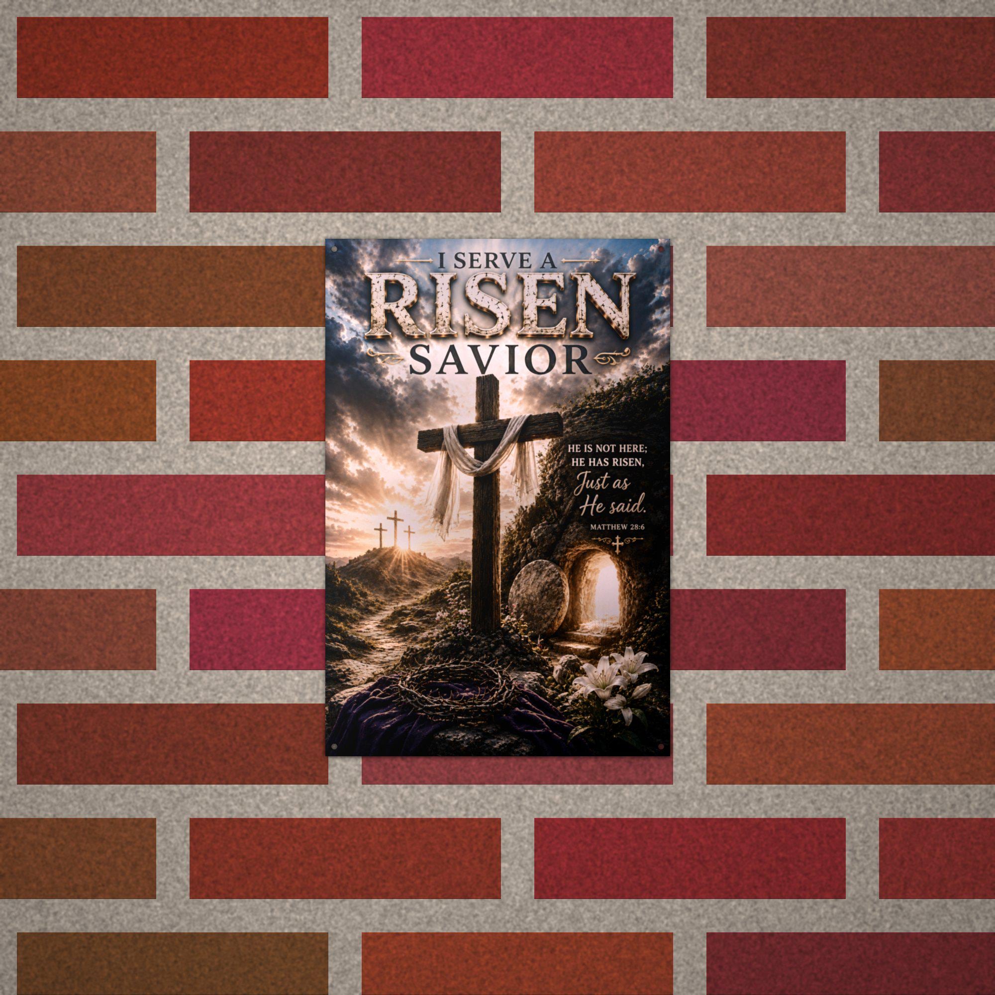 Risen Savior Christian Metal Sign Aluminum Sign — alternate angle