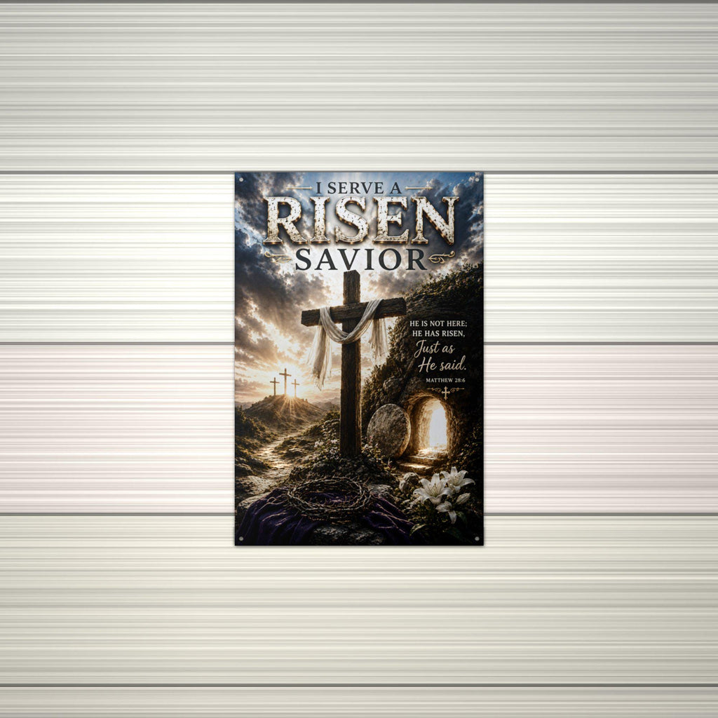 Risen Savior Christian Metal Sign Aluminum Sign — alternate angle