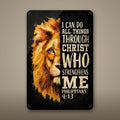Christ Strengthens me Lion Aluminum Sign Aluminum Sign — front view on white background
