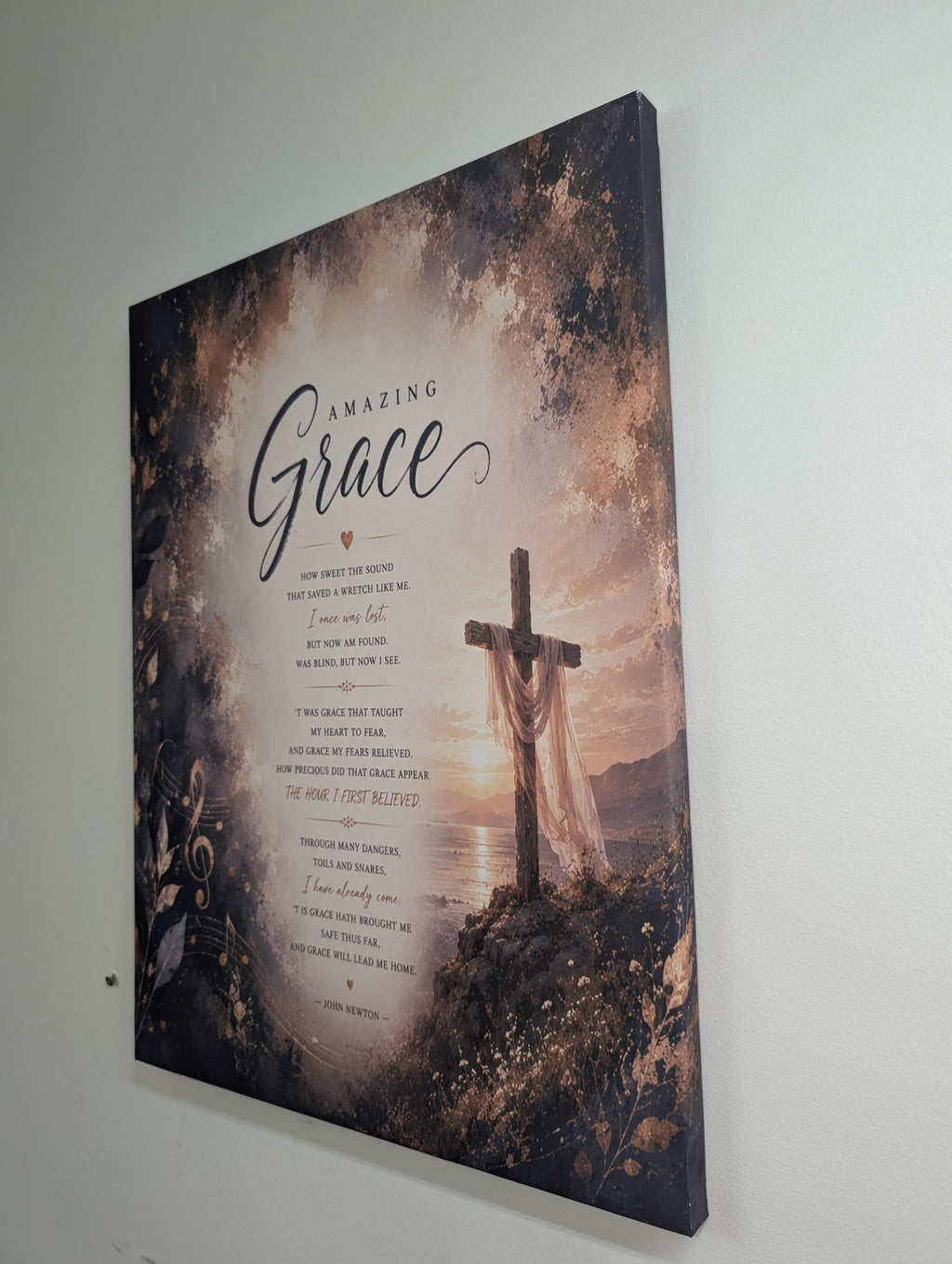 Amazing Grace Canvas Print Canvas Print — shown on a rustic wall
