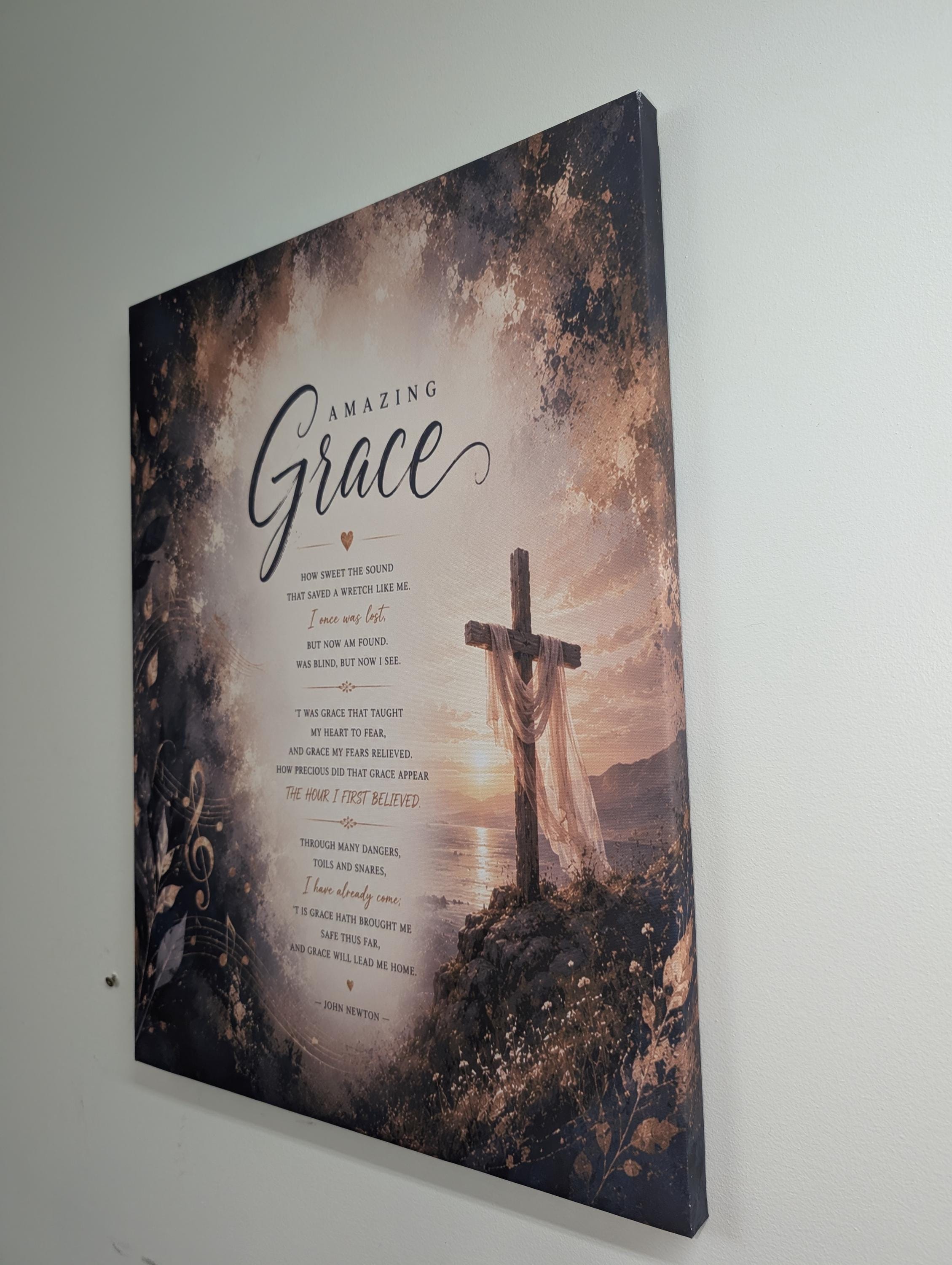 Amazing Grace Canvas Print Canvas Print — shown on a rustic wall