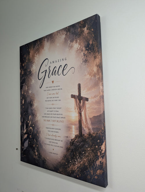 Amazing Grace Canvas Print Canvas Print — shown on a rustic wall