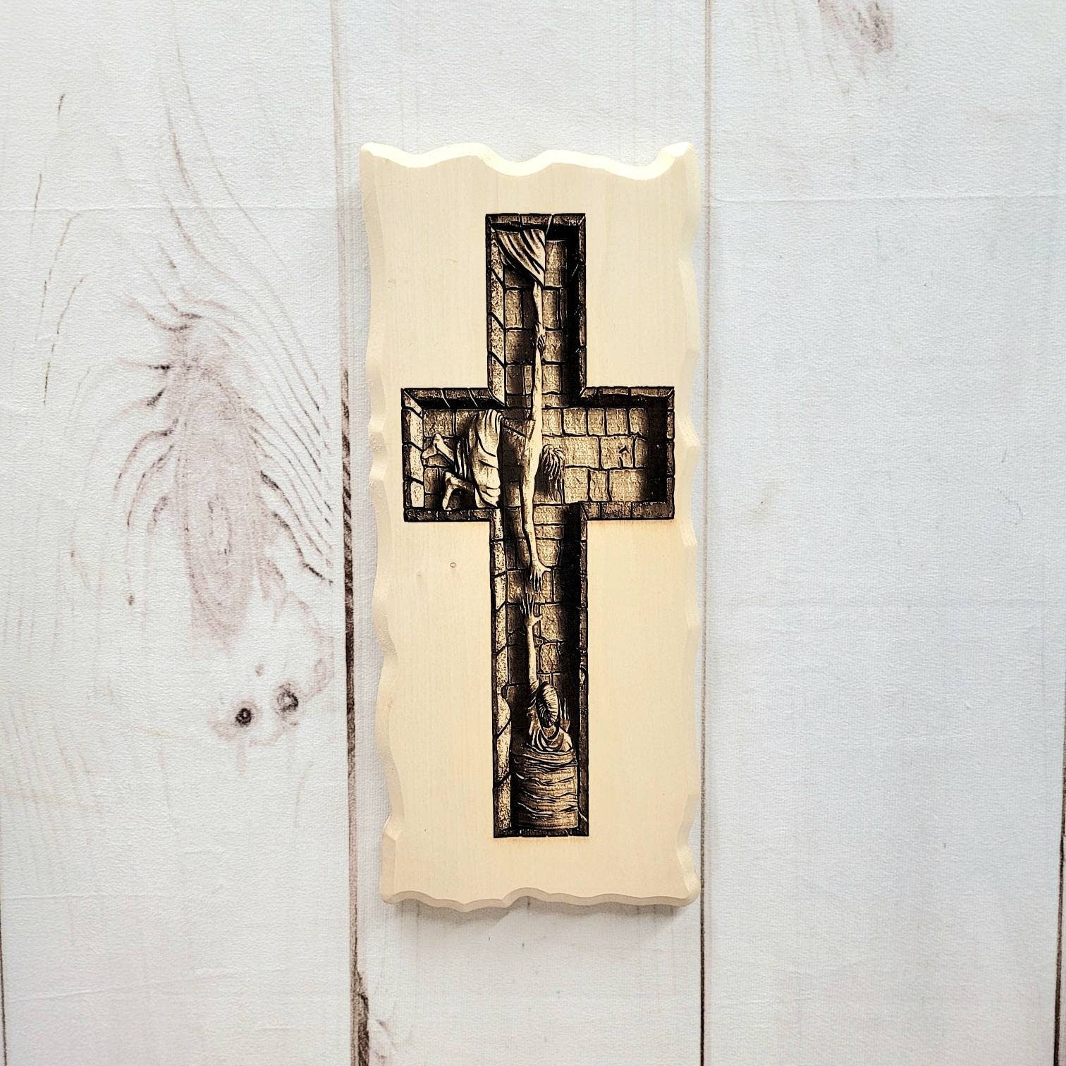 Hope Well Cross Christian Wood Sign Wood Sign — front view on white background