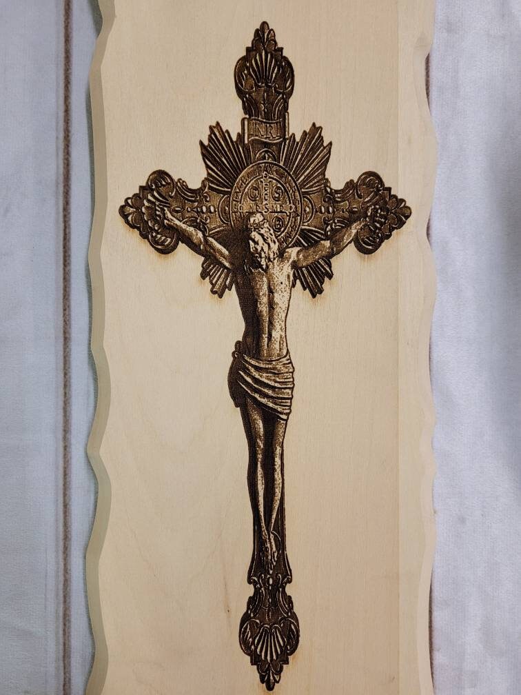 Jesus on Cross Christian Wood Sign Wood Sign — detail view