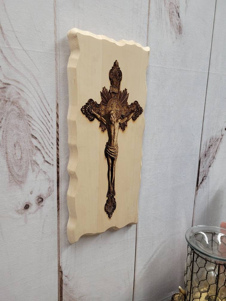 Jesus on Cross Christian Wood Sign Wood Sign — alternate angle