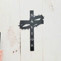 Crucifix Cross Christian Metal Sign Aluminum Sign — front view on white background