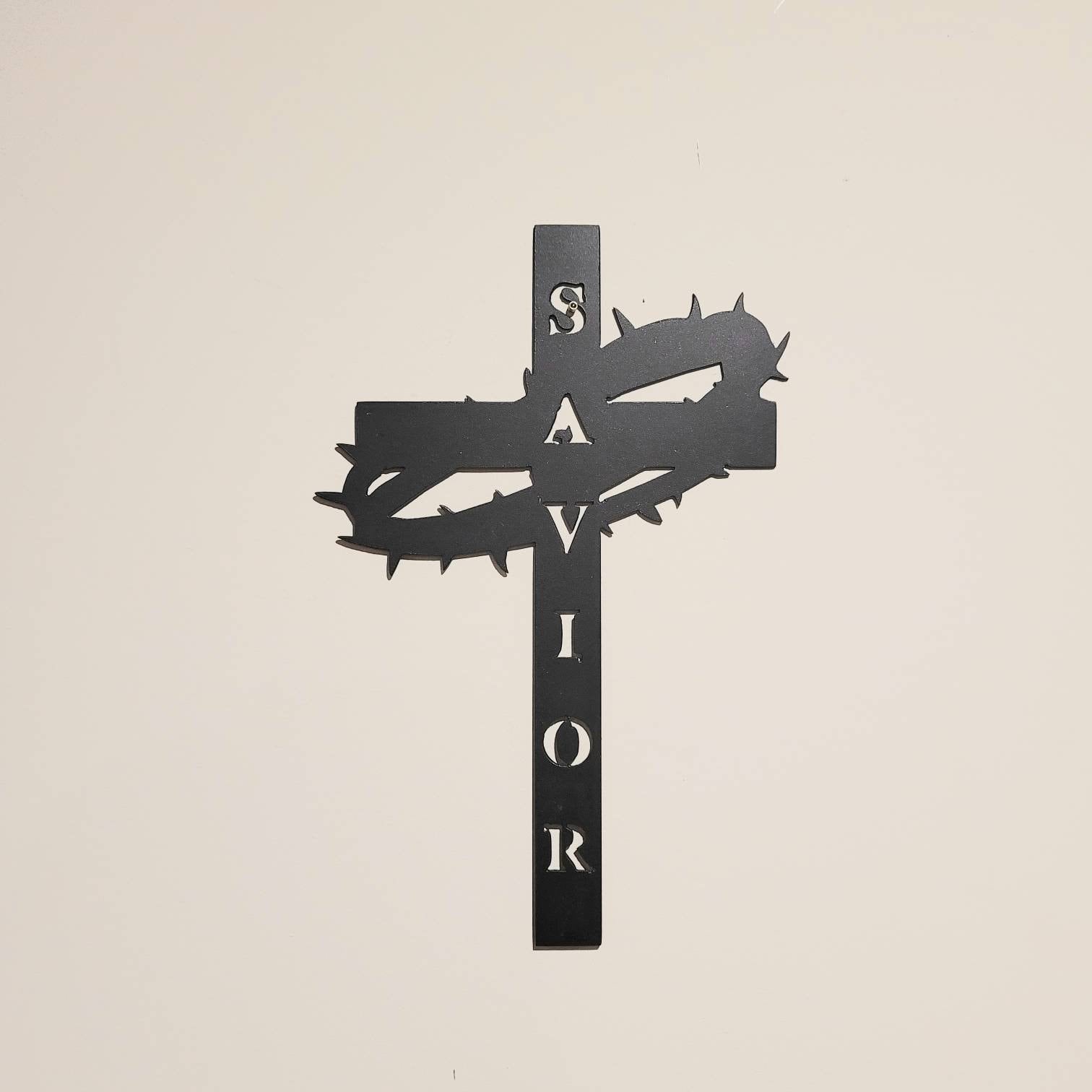 Crucifix Cross Christian Metal Sign Aluminum Sign — alternate angle
