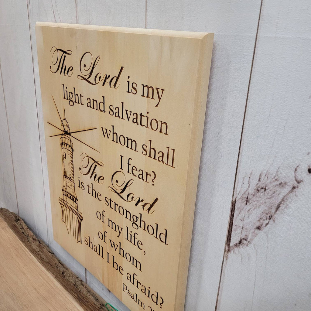 Psalm 27 Lighthouse Christian Wood Sign Wood Sign — lifestyle setting
