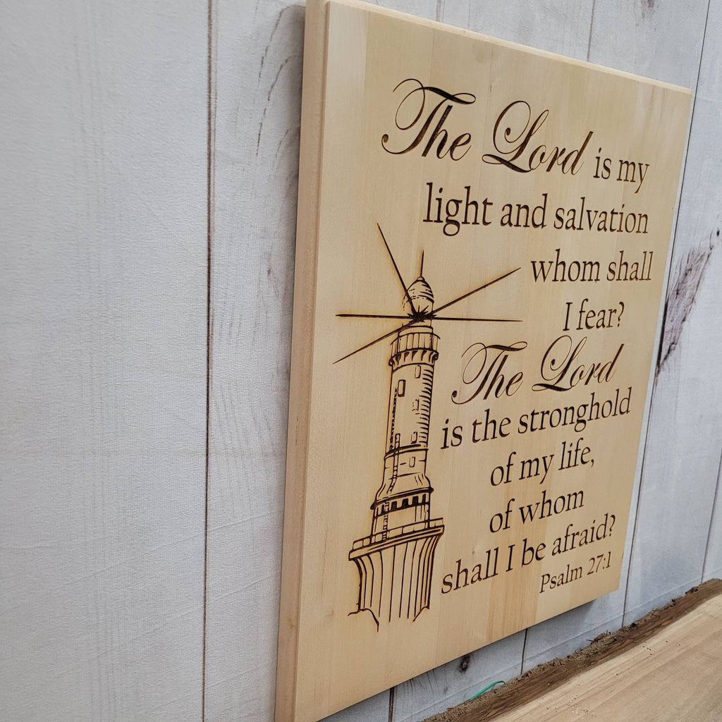 Psalm 27 Lighthouse Christian Wood Sign Wood Sign — detail view