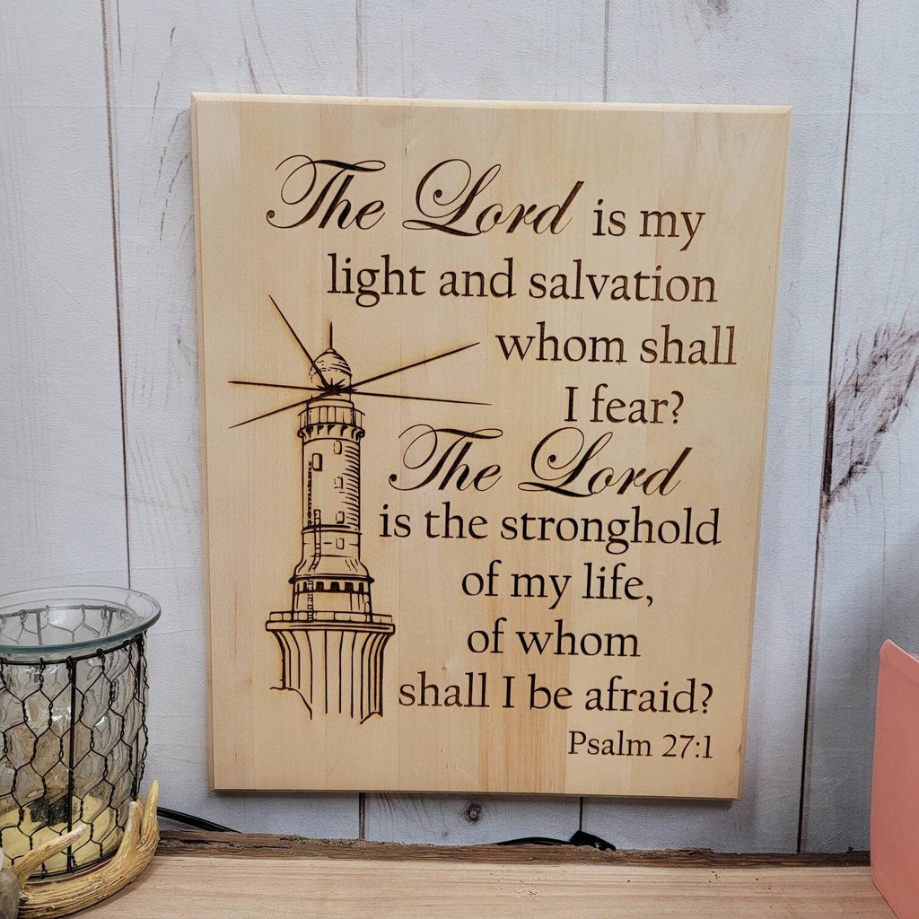 Psalm 27 Lighthouse Christian Wood Sign Wood Sign — alternate angle