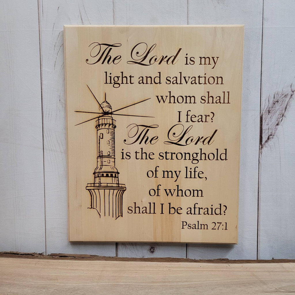 Psalm 27 Lighthouse Christian Wood Sign Wood Sign — alternate angle