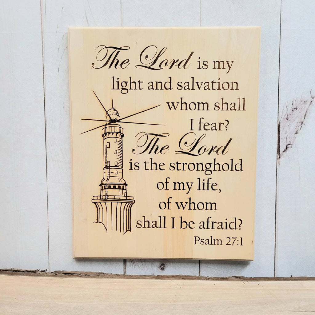 Psalm 27 Lighthouse Christian Wood Sign Wood Sign — alternate angle