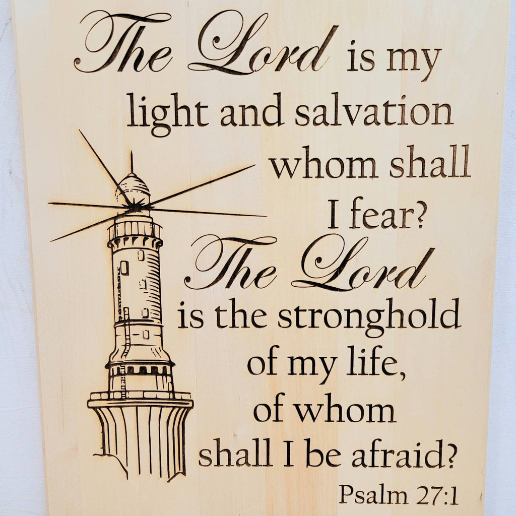 Psalm 27 Lighthouse Christian Wood Sign Wood Sign — alternate angle