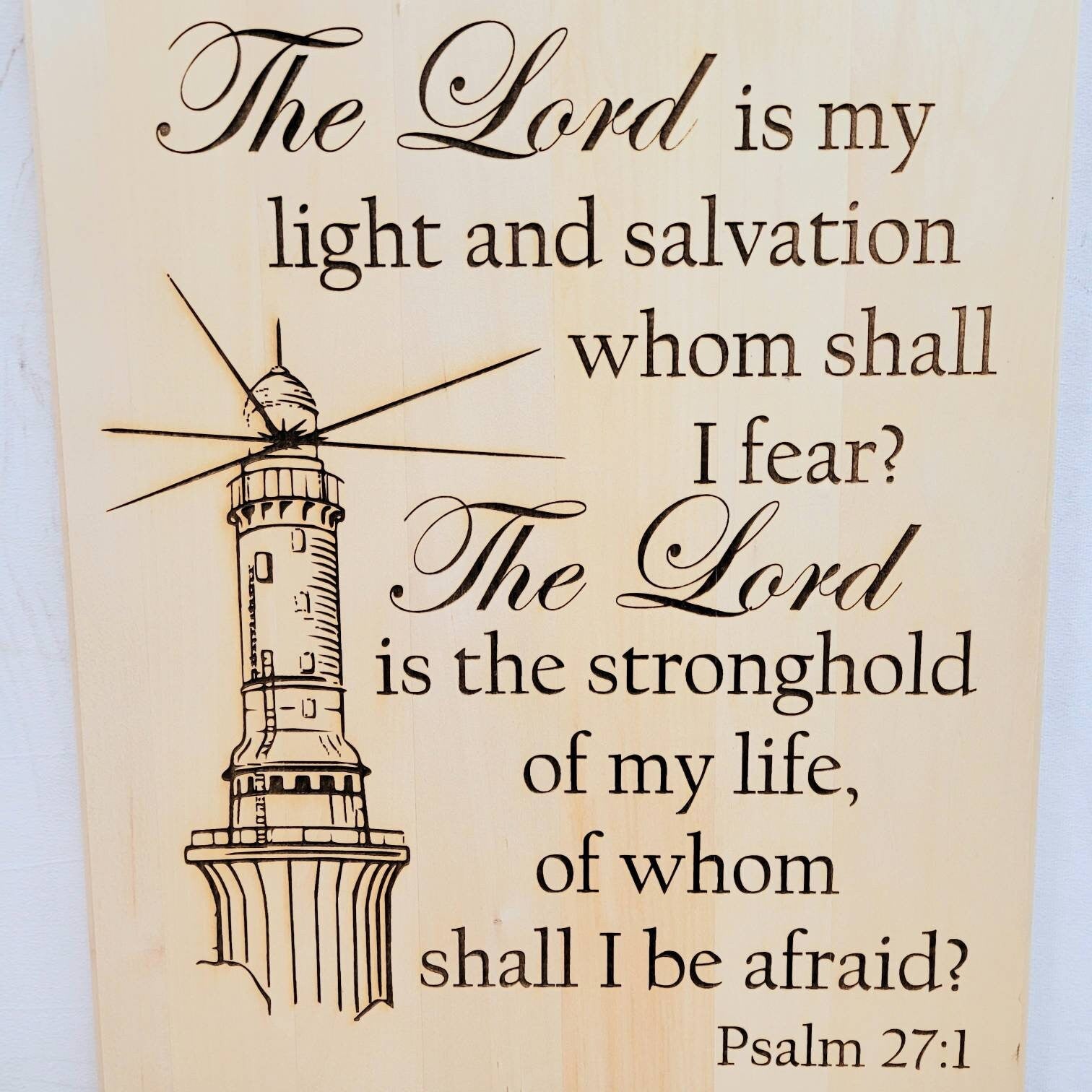 Psalm 27 Lighthouse Christian Wood Sign Wood Sign — alternate angle