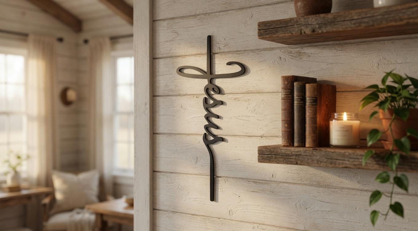 Jesus Cross Script Christian Metal Sign Aluminum Sign — front view on white background