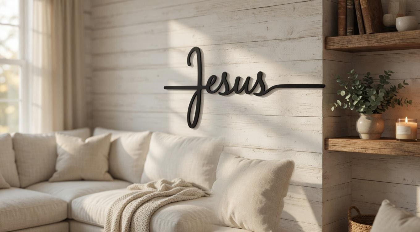 Jesus Cross Script Christian Metal Sign Aluminum Sign — alternate angle