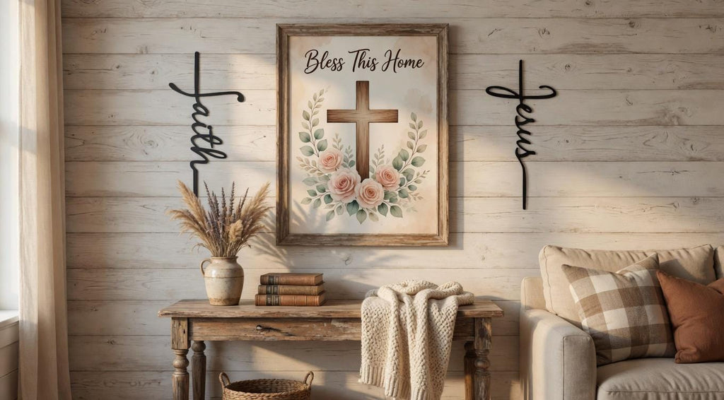 Jesus Cross Script Christian Metal Sign Aluminum Sign — alternate angle