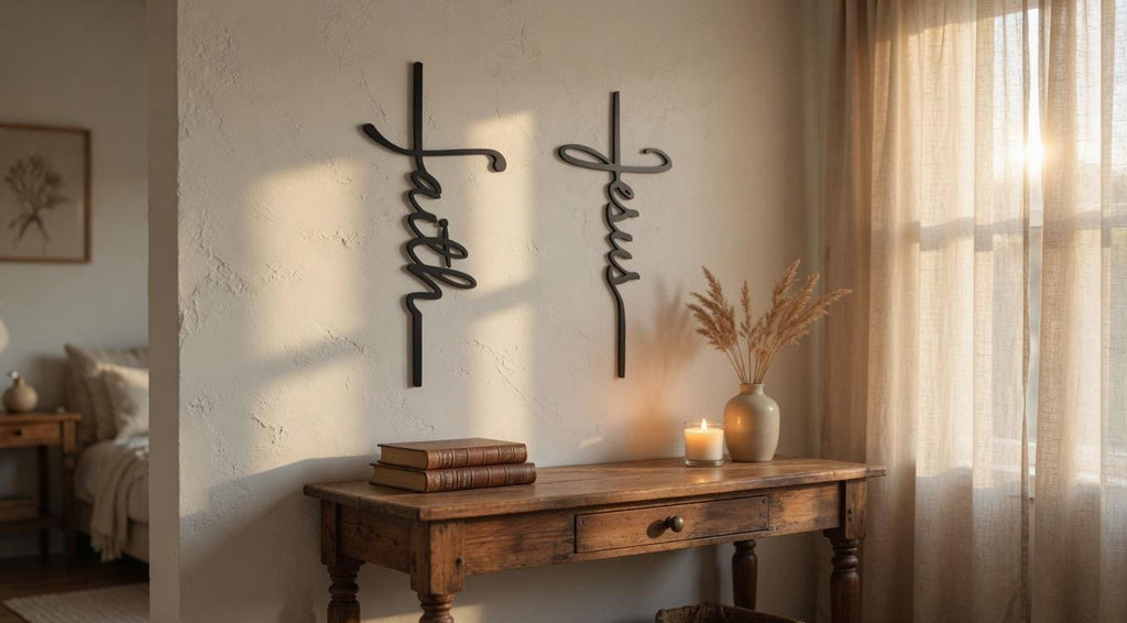 Faith Cross Script Christian Metal Sign Aluminum Sign — alternate angle