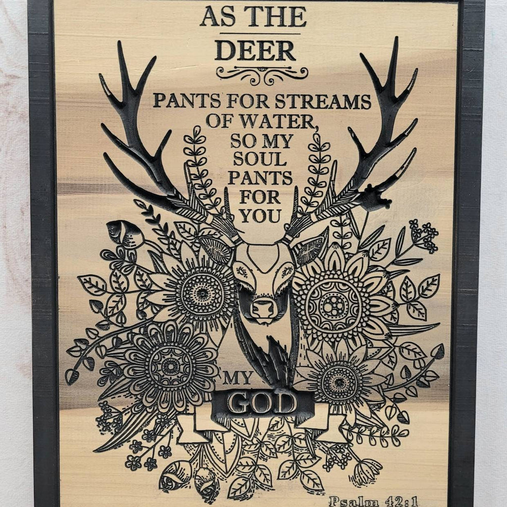 Psalm 42 Deer Christian Wood Sign Wood Sign — front view on white background