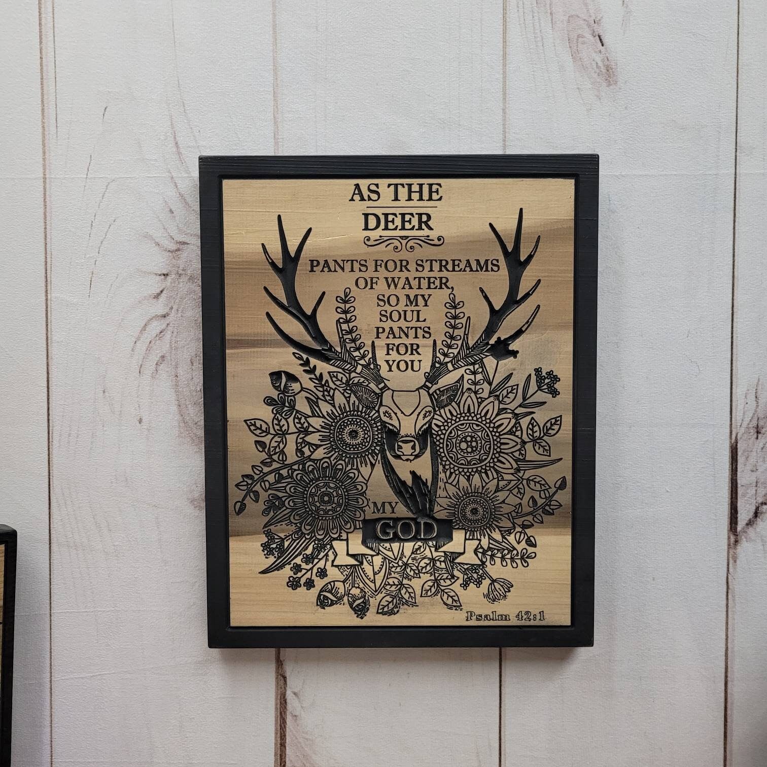 Psalm 42 Deer Christian Wood Sign Wood Sign — detail view