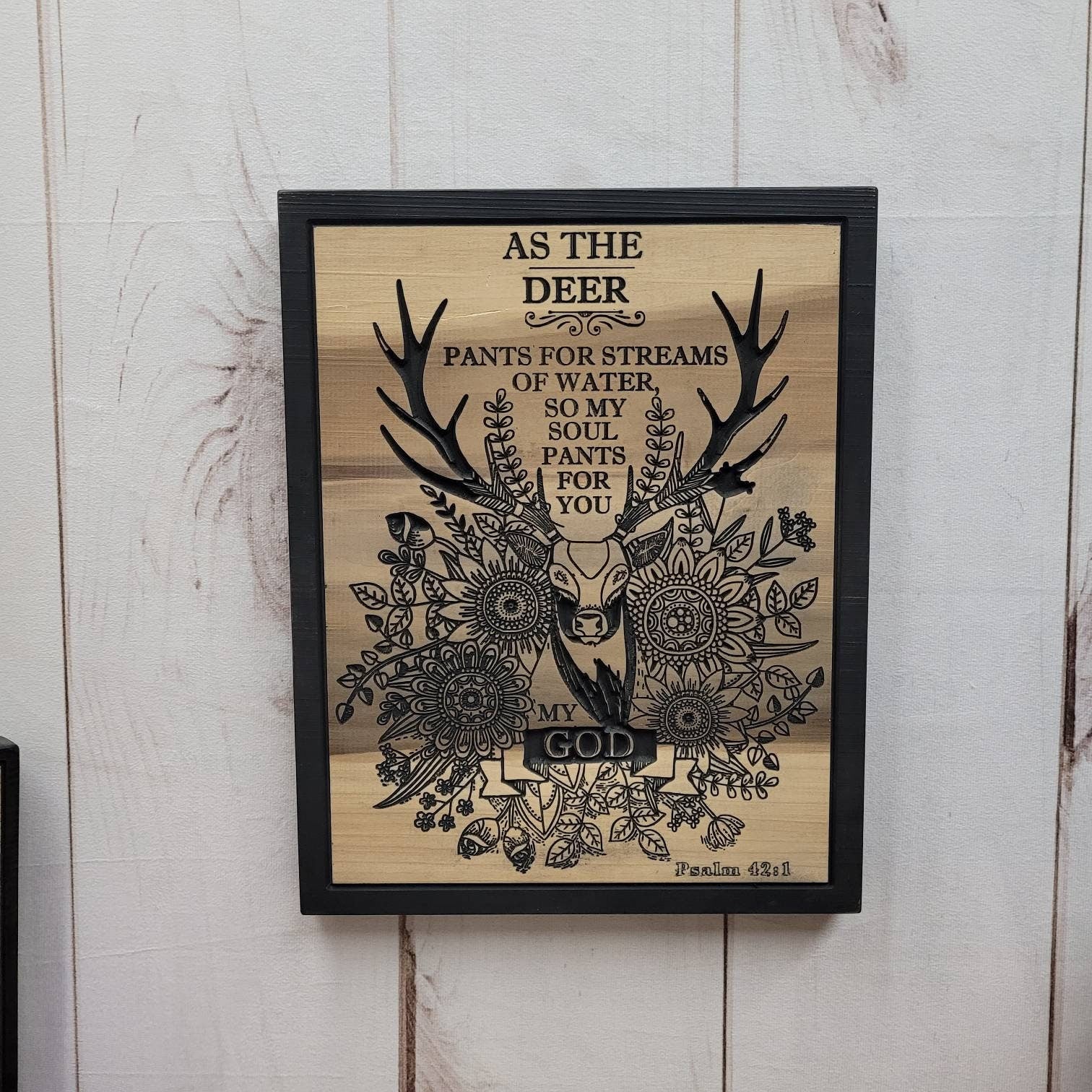 Psalm 42 Deer Christian Wood Sign Wood Sign — alternate angle