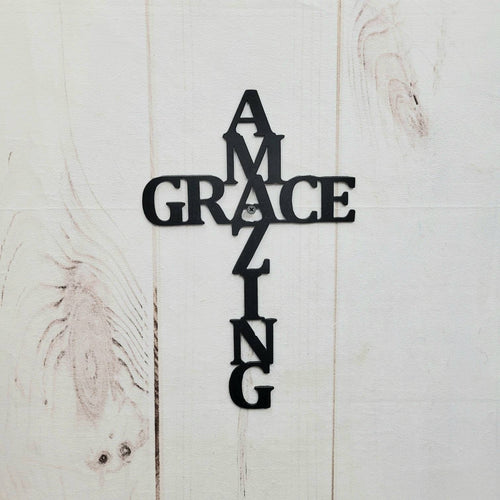 Amazing Grace Cross Christian Metal Sign Aluminum Sign — front view on white background