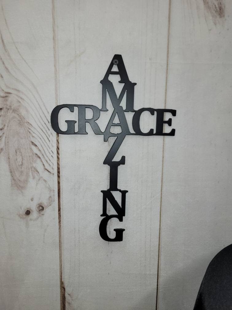 Amazing Grace Cross Christian Metal Sign Aluminum Sign — detail view