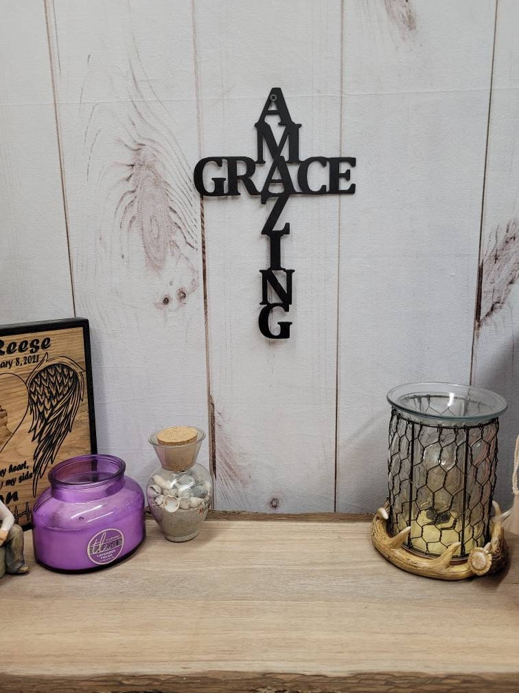 Amazing Grace Cross Christian Metal Sign Aluminum Sign — alternate angle