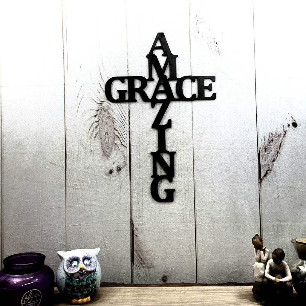 Amazing Grace Cross Christian Metal Sign Aluminum Sign — alternate angle