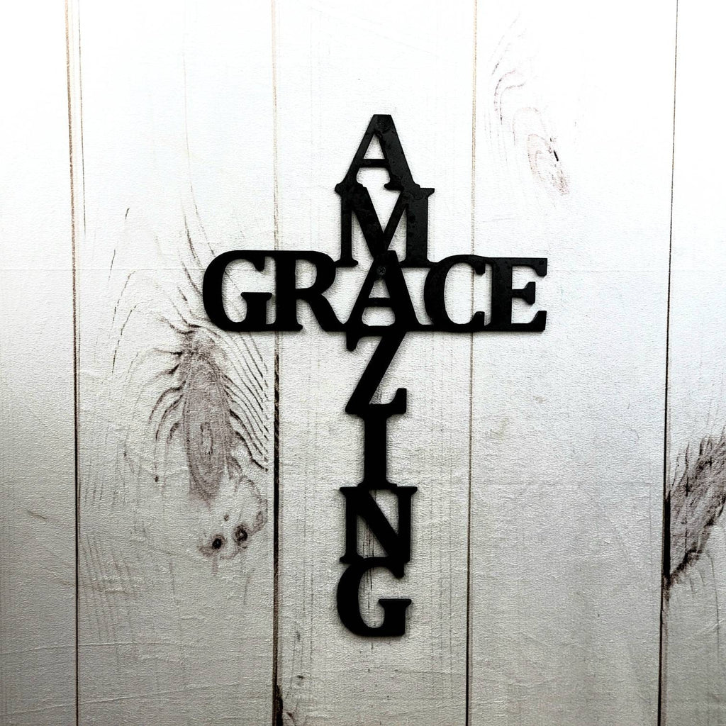 Amazing Grace Cross Christian Metal Sign Aluminum Sign — alternate angle