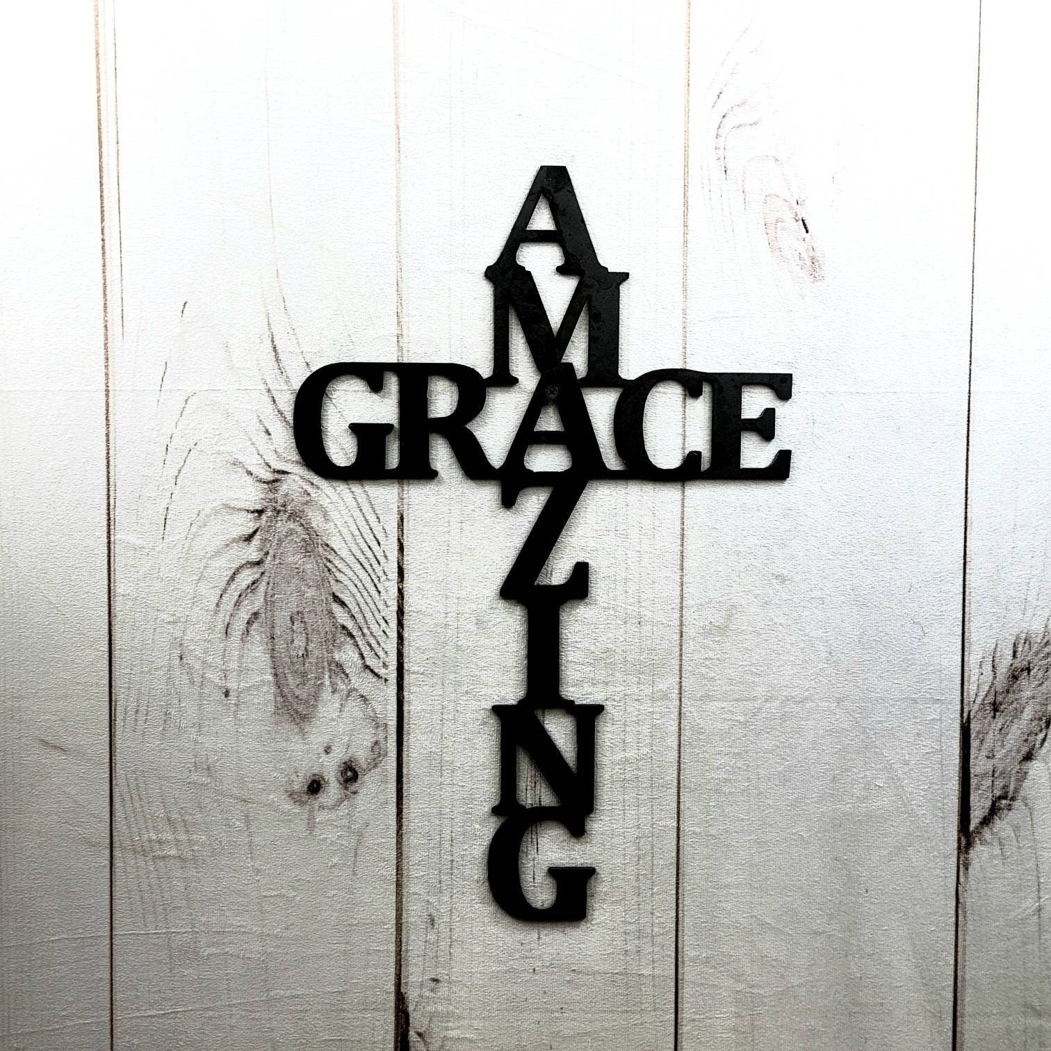 Amazing Grace Cross Christian Metal Sign Aluminum Sign — alternate angle