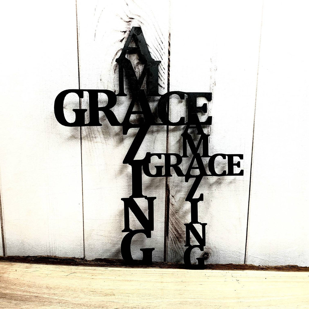 Amazing Grace Cross Christian Metal Sign Aluminum Sign — alternate angle